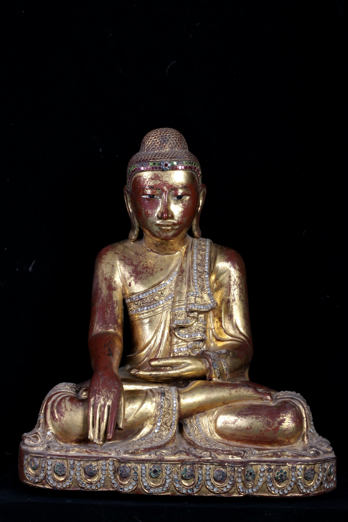 Extremely Rare 19C Wood Sitting Mandalay Buddha #CA072